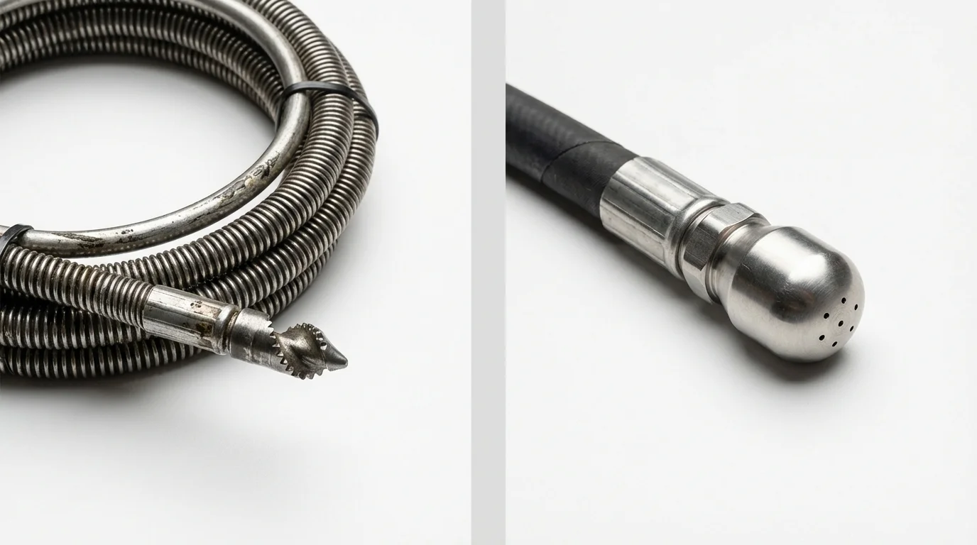 Drain snake cable and hydro jetting nozzle used for drain cleaning in Appleton, MN