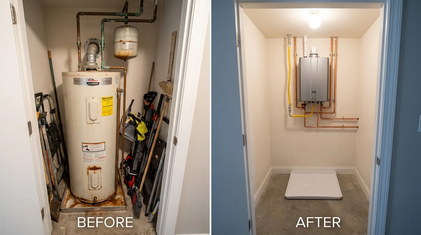 Tank water heater versus wall-mounted tankless unit comparison for Appleton, MN homeowners